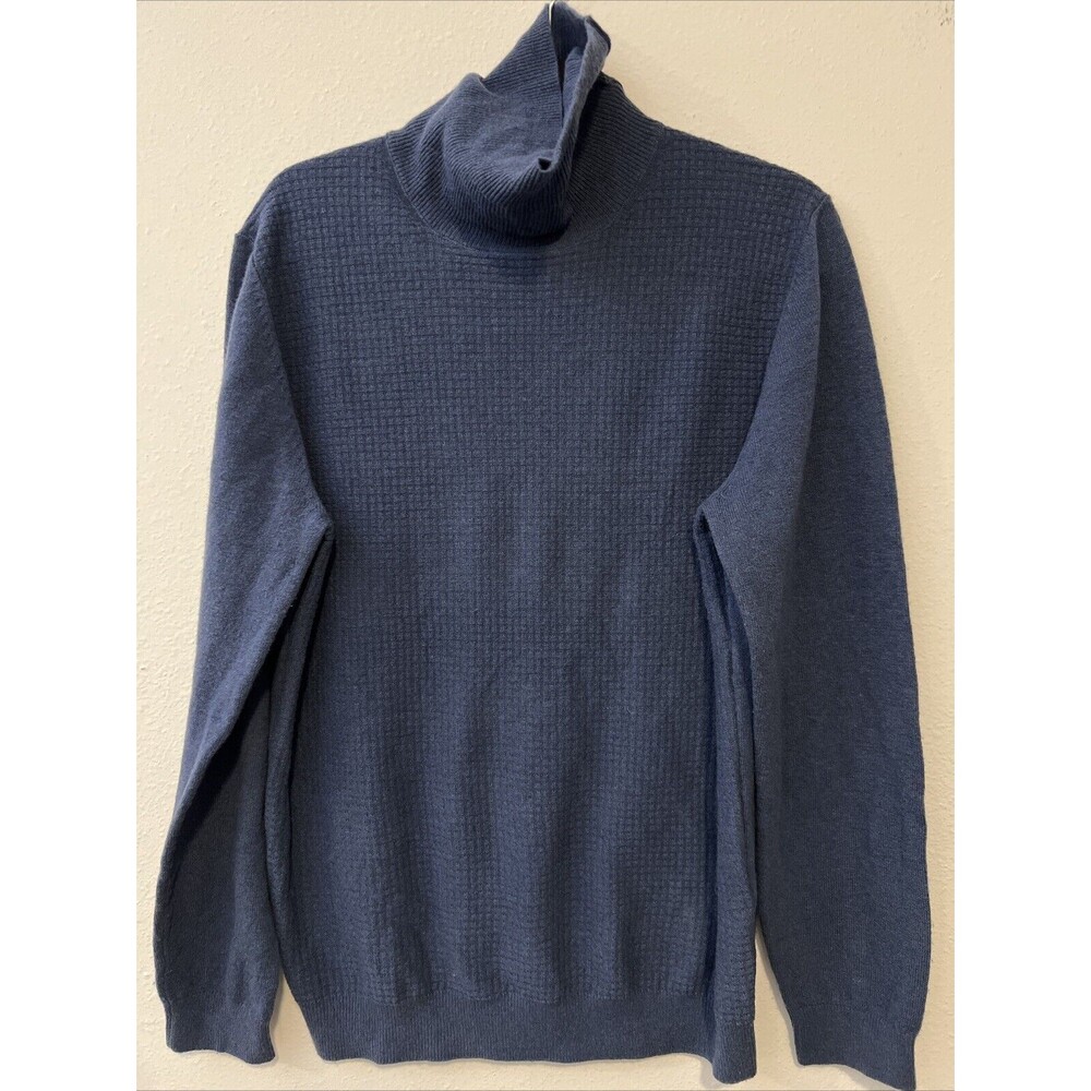 Massimo Dutti Wool Cashmere Jumper Sweater XL Blue Long Sleeve Roll Neck Texture